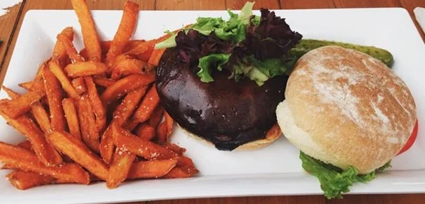 mushroom burger at restaurant.jpg