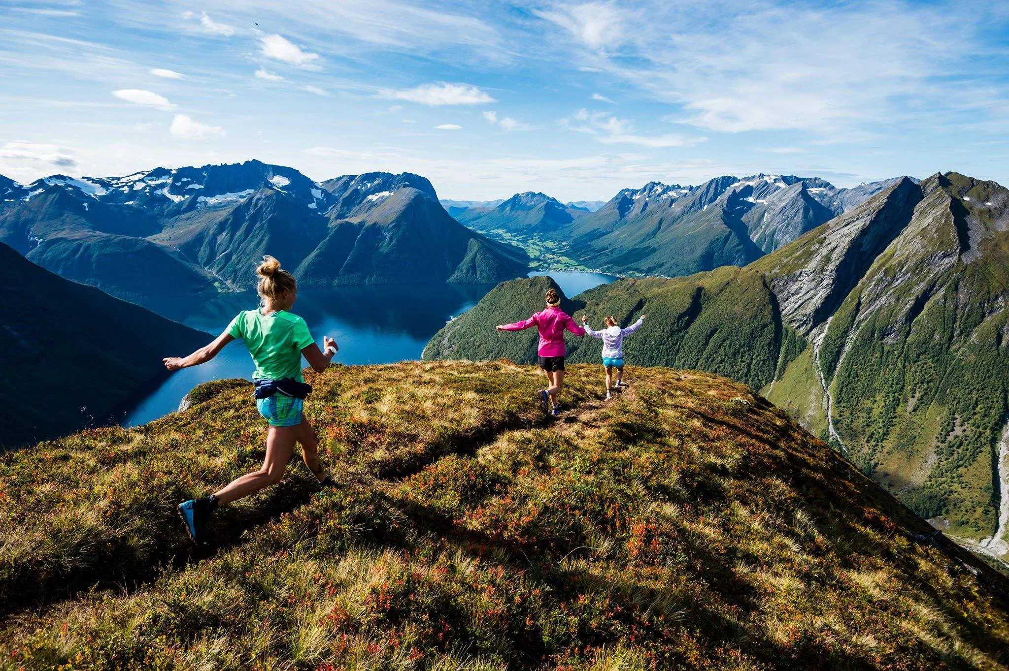Ida, Myself and Emelie running down a ridge in Norway! Photo: (c) MattiasFredriksson