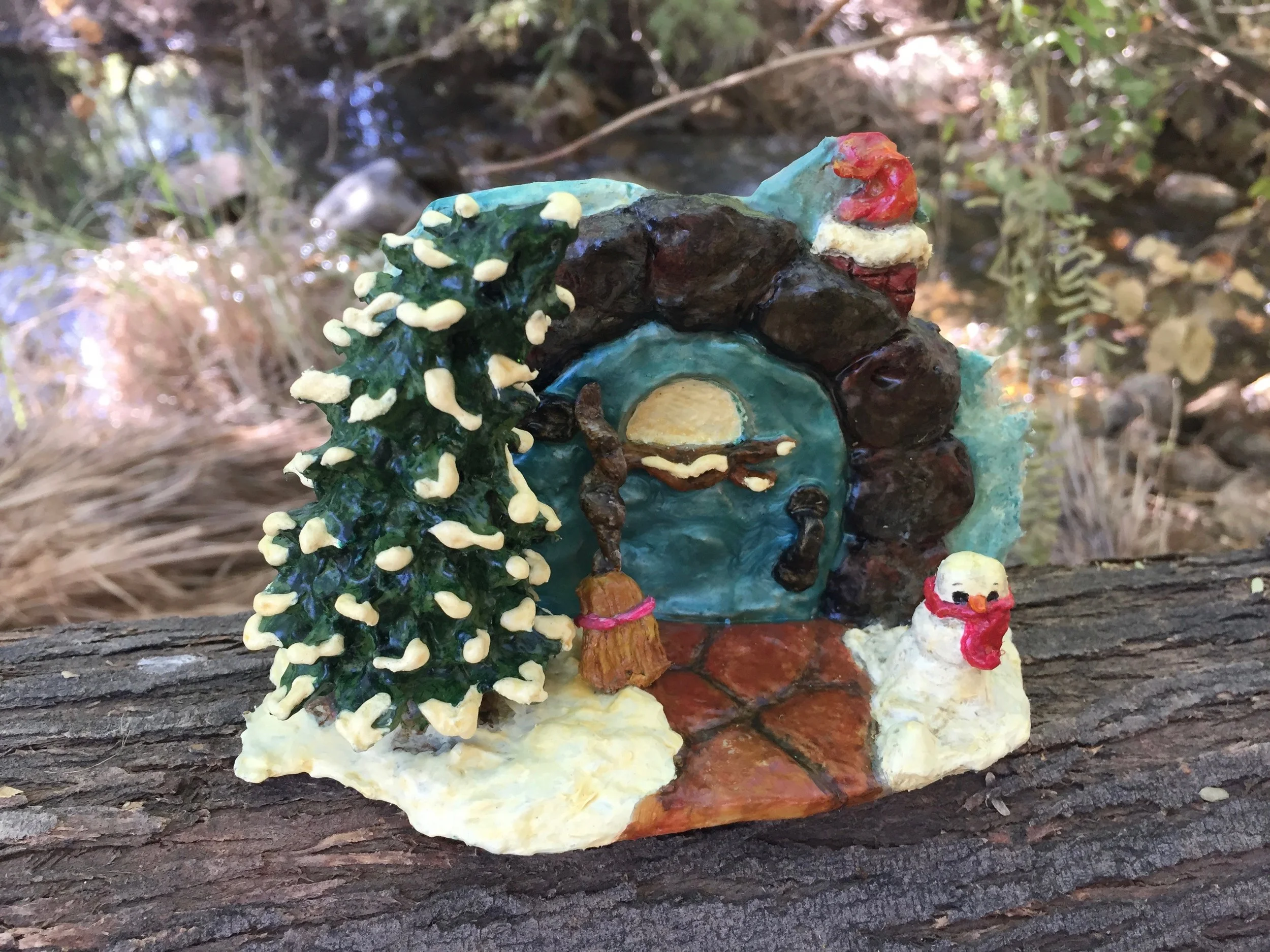 Original (#OFP-012) Christmas Snowman with detachable broom. A handcrafted, numbered and signed work of art, just like all our portals.
