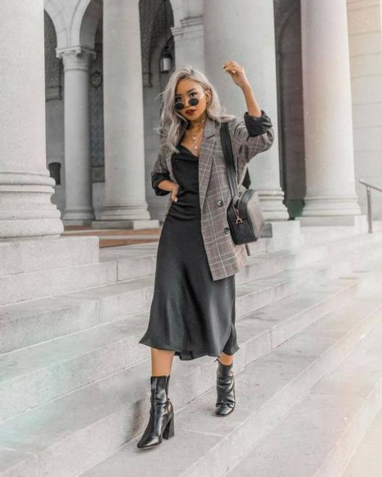 slip dress and boots