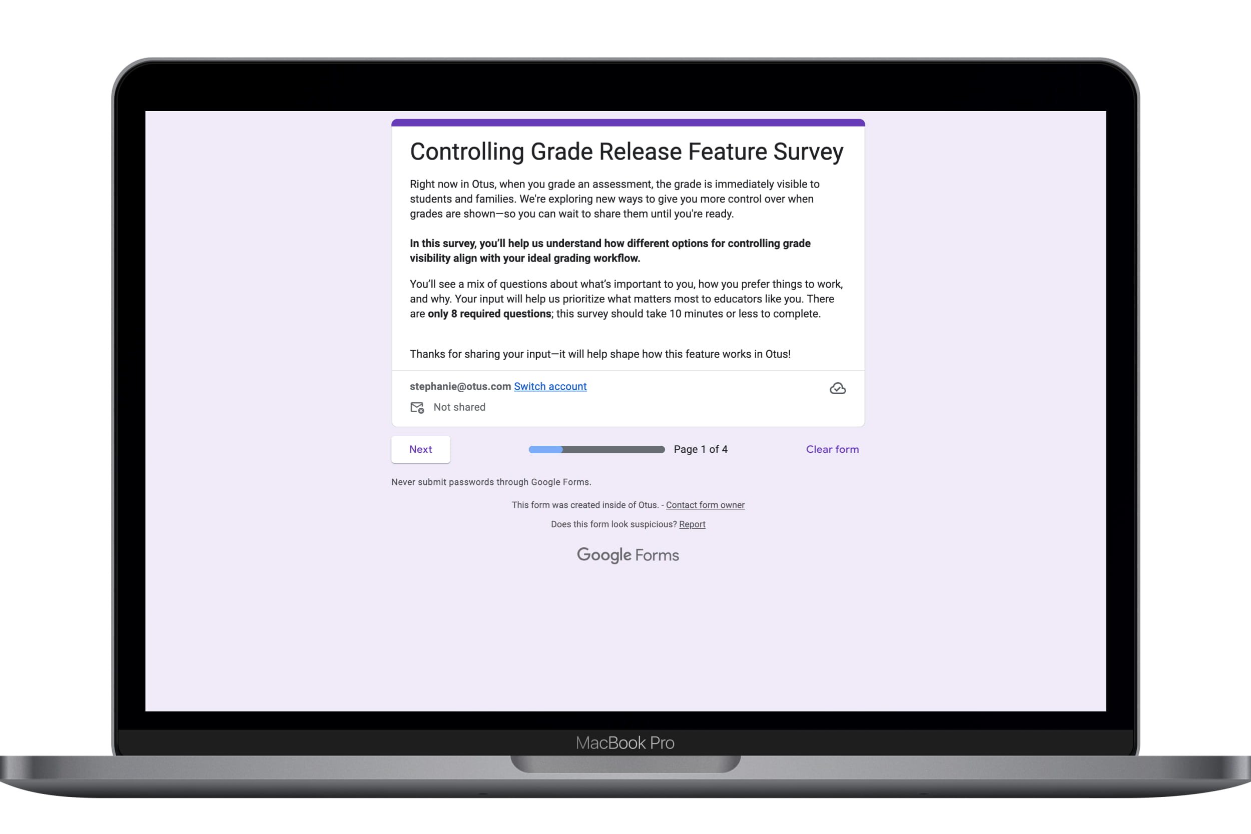 A user survey about posting grades on a laptop screen