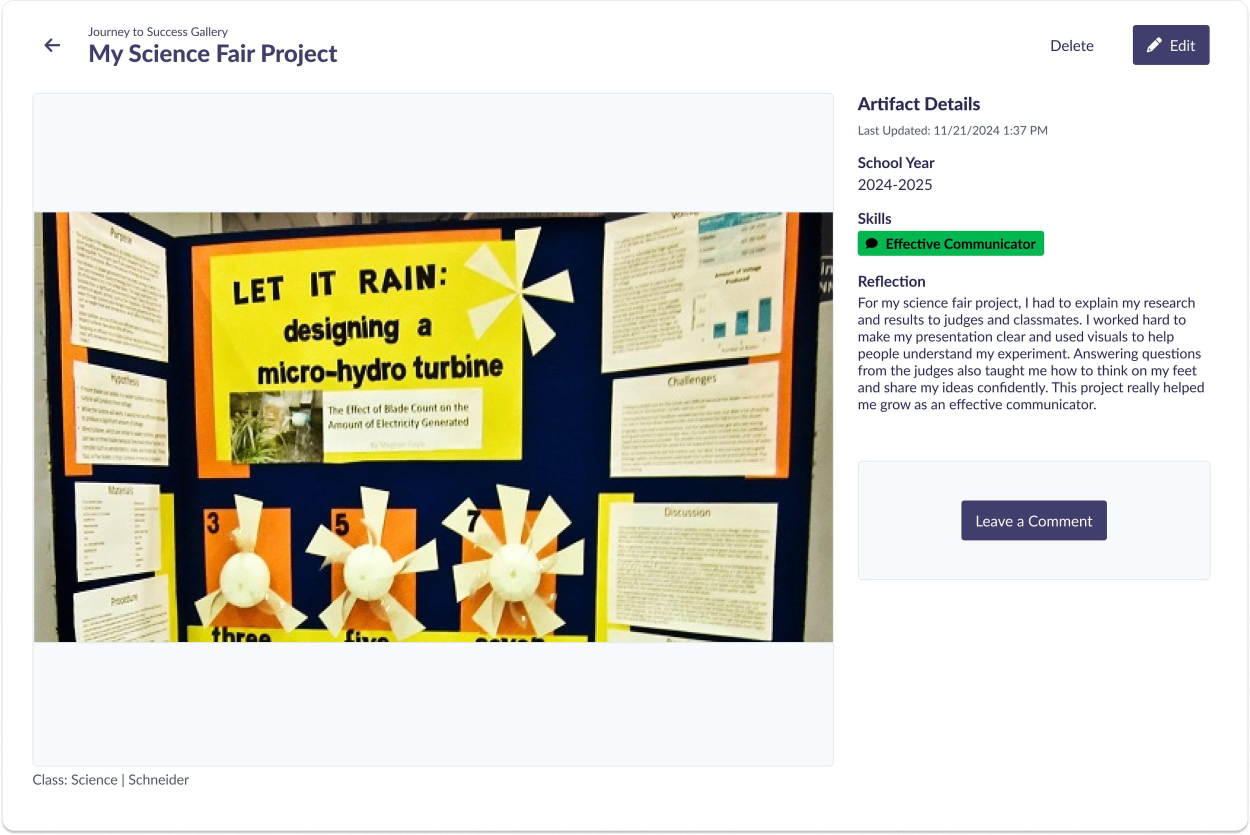 An added artifact and its details