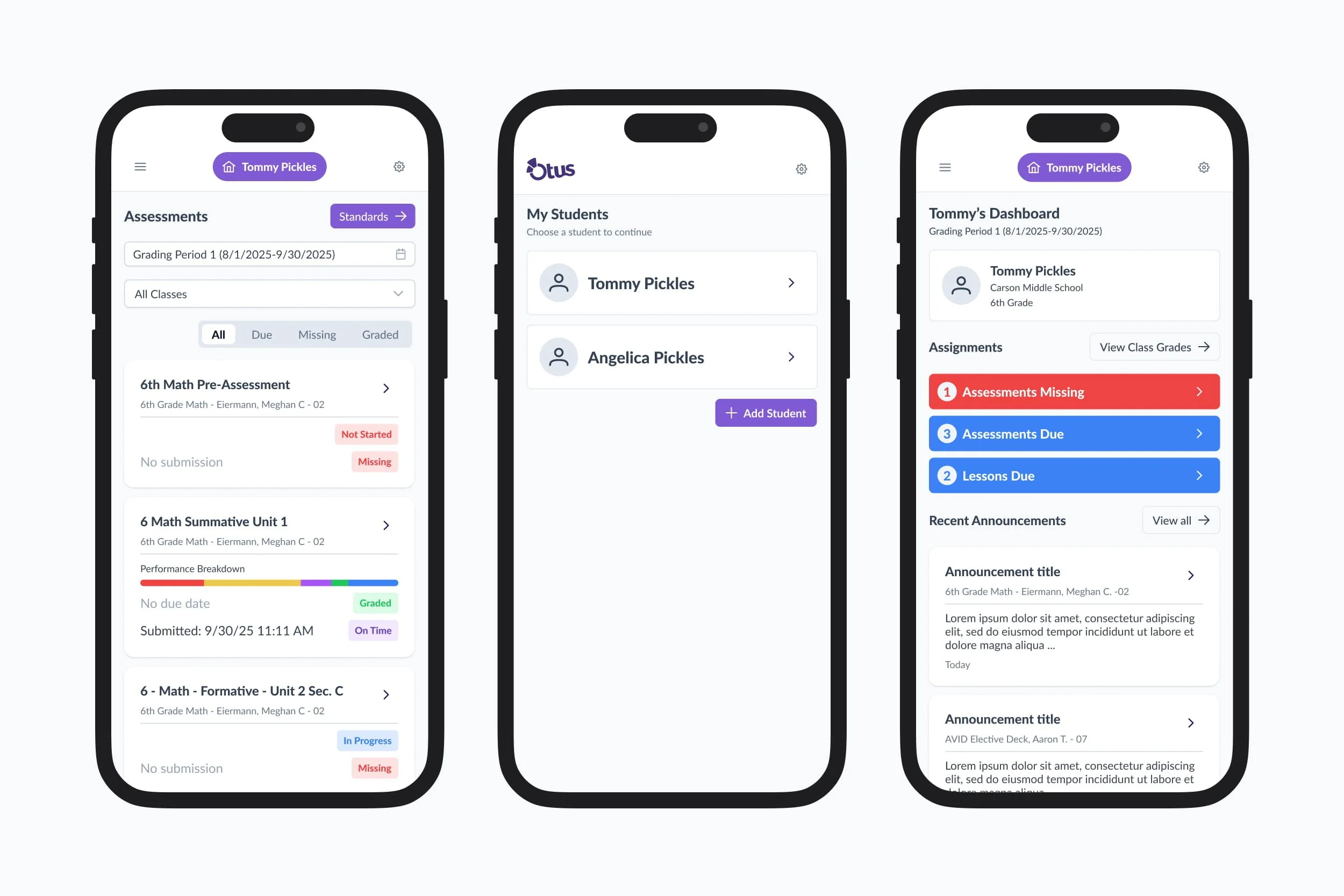 An image of three mobile screens of a family app