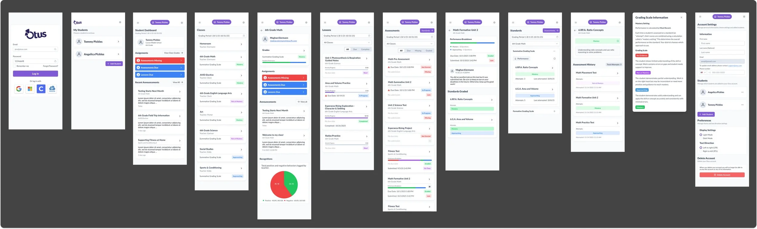 A series of mobile mockups for the family redesign