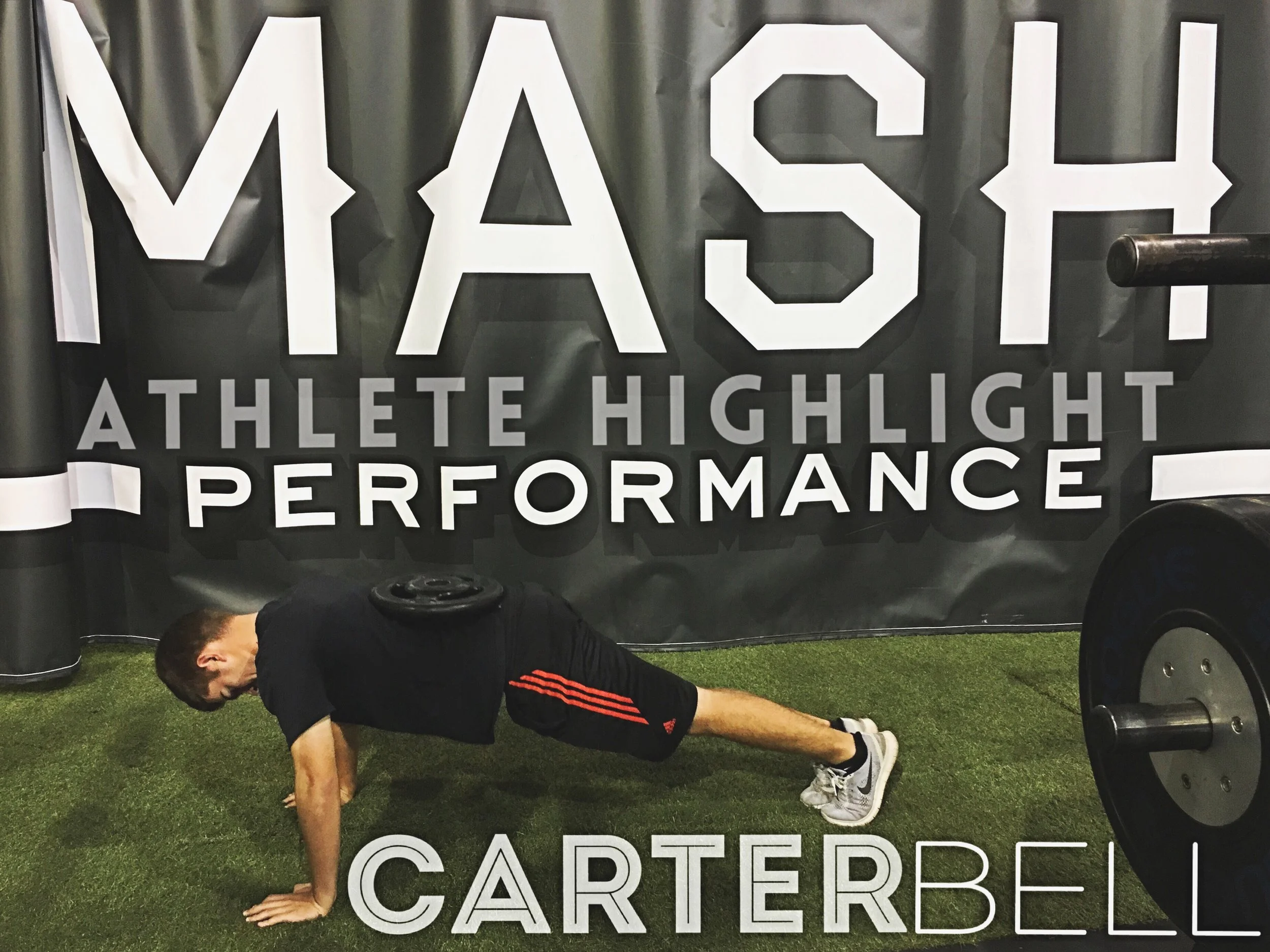 Carter during a set of his loaded pushups this week. 