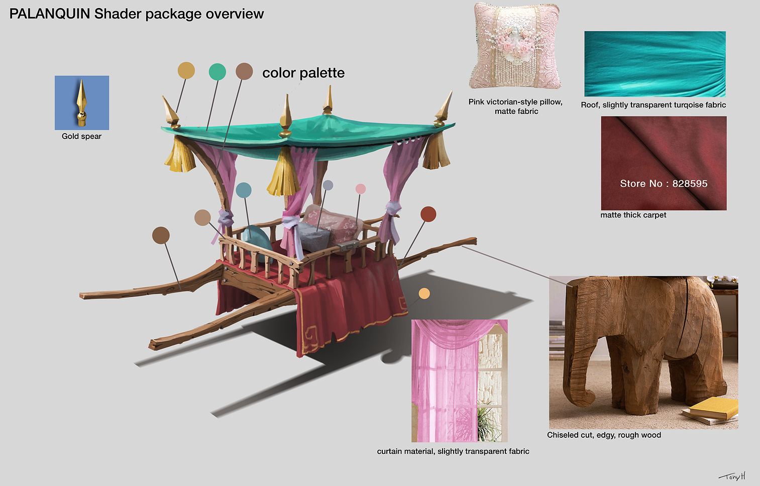 And a final concept of the palanquin that I painted, together with a shader package.
