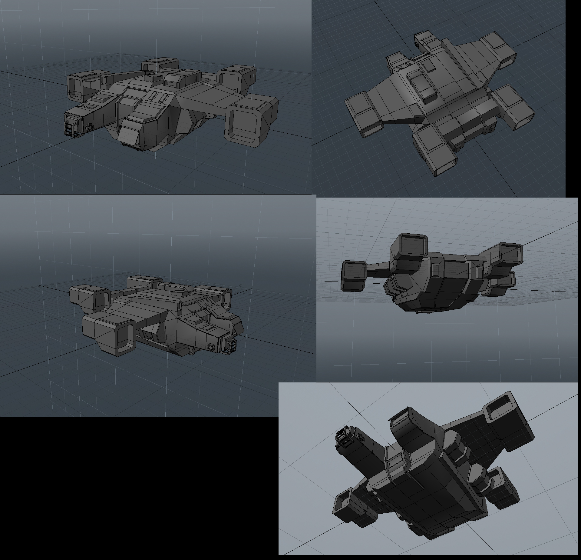 Continued prototyping the spaceship in 3D to check that the design worked from all angles.