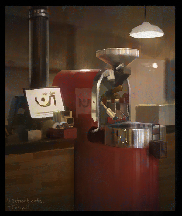 1 hour cafe painting of the coffee machine that made my coffee.