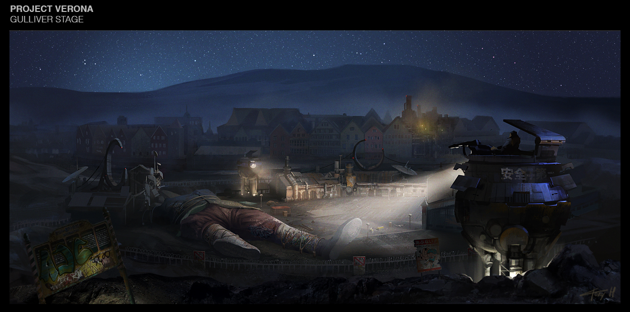 This was a stage set in a abandoned Gulliver-themed theme park. (That actually exists!)