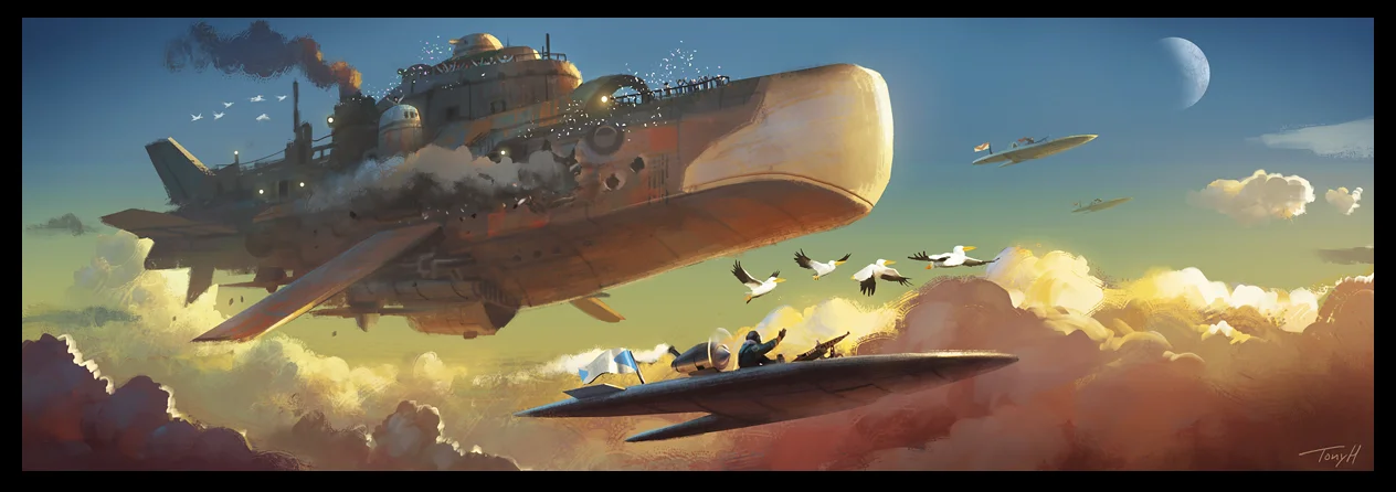 Personal project, flight of the pelicans. A battered battleship returning safely home.
