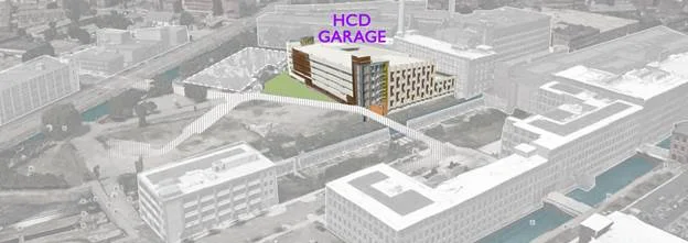 Model of the garage in the neighborhood context.