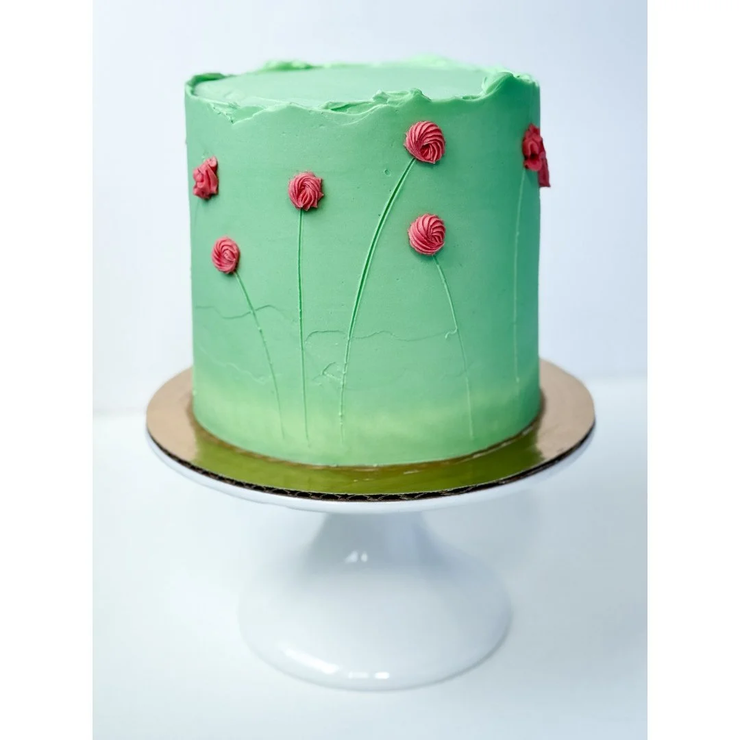 Cake #11 of 2025: The birthday girl loves a Princess Torte so I decided to turn it into a cake. Three layers of almond cake, fresh raspberry curd, white chocolate buttercream and decorated with a traditional light green with pink flowers.⁠
.⁠
.⁠
.⁠
.