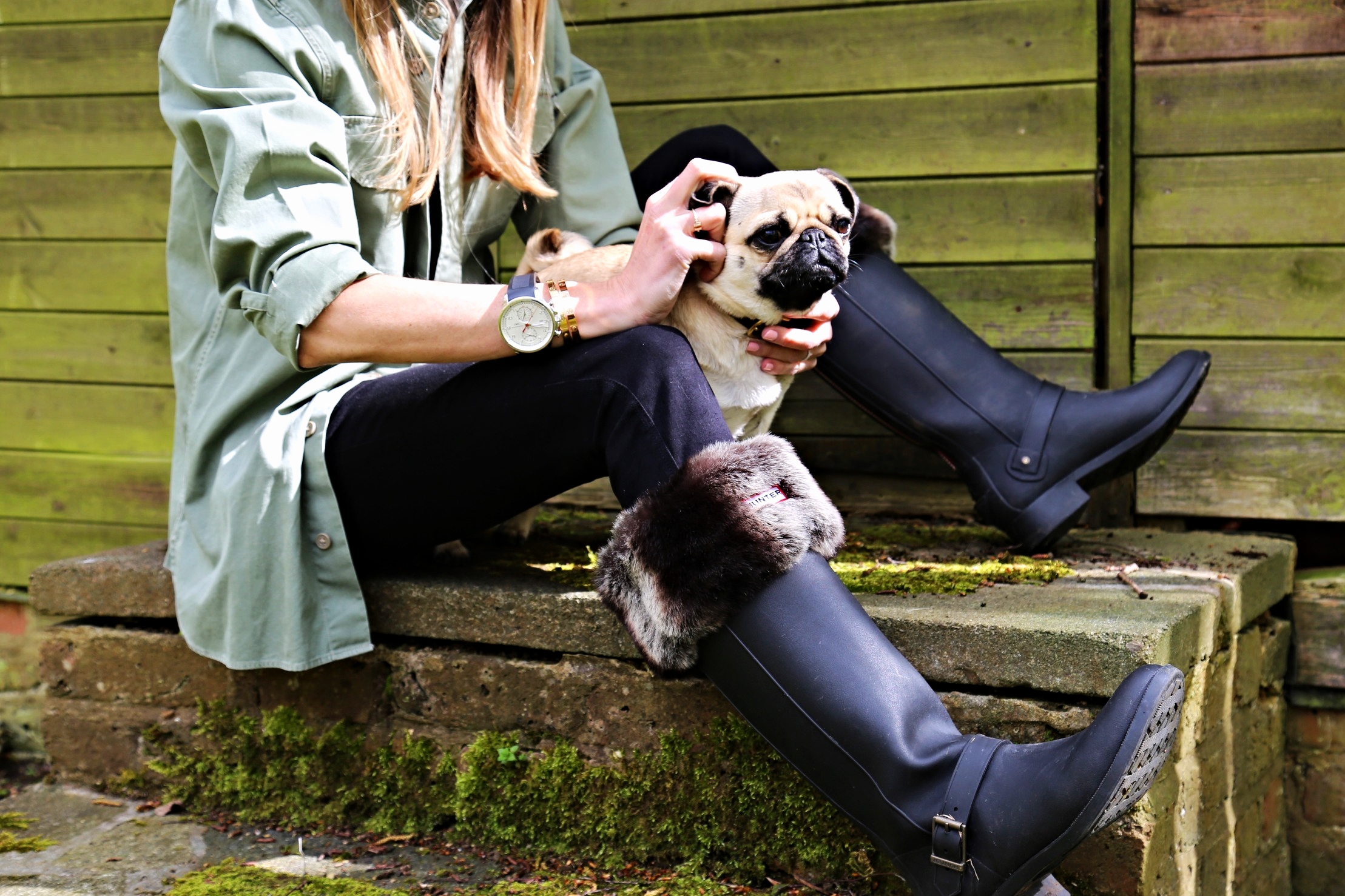   Mens shirt: All Saints, Mens Watch: IWC,&nbsp;Jeans: Frame, Wellies: Hunter  