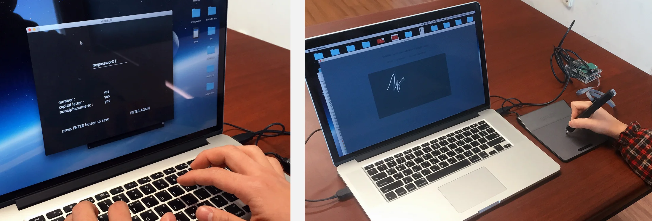 User simulating of regular password generation (left), user testing Veri-pen demo program (right)