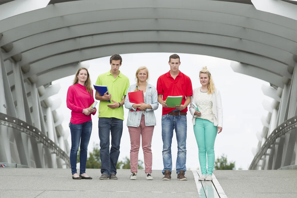 students on bridge