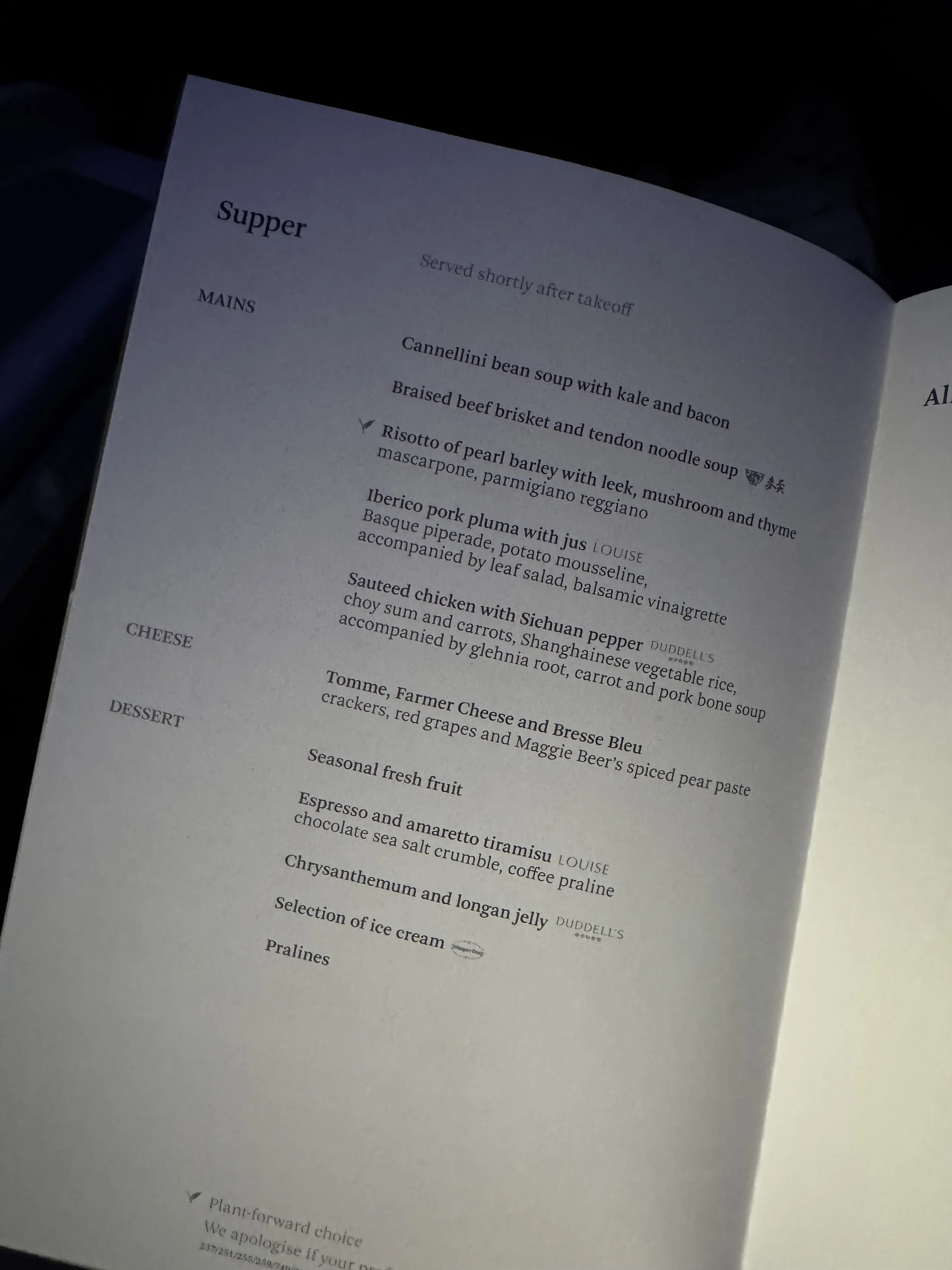 CX844 Supper J-Class Menu