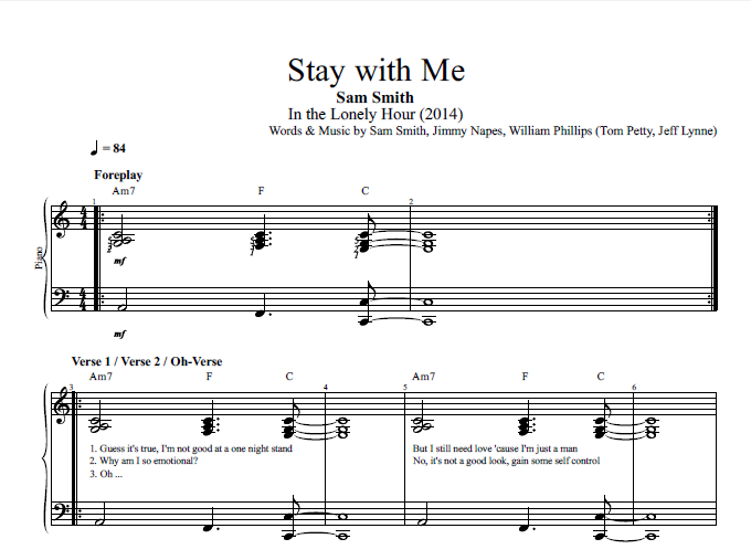 Sam Smith Stay With Me Sheet Music Notes