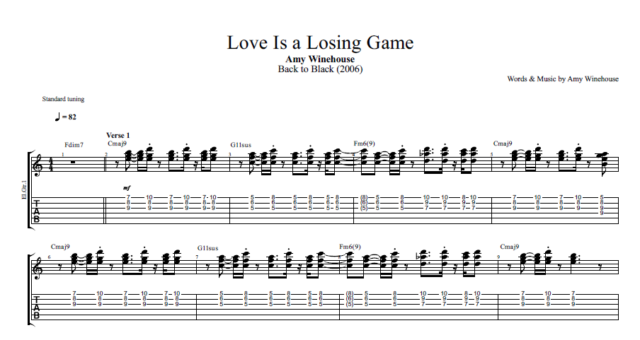 Love Is a Losing Game · Amy Winehouse || Guitar + Bass || Tabs + Chords +  Sheet Music — Play Like The Greats .com