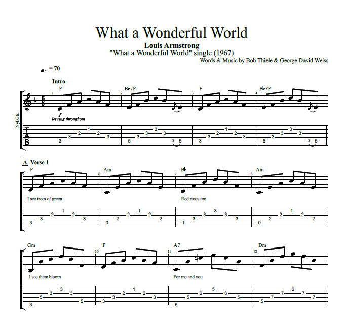 &quot;What a Wonderful World&quot; · Louis Armstrong || Guitar + Bass: Tabs + Chords + Sheet Music ...