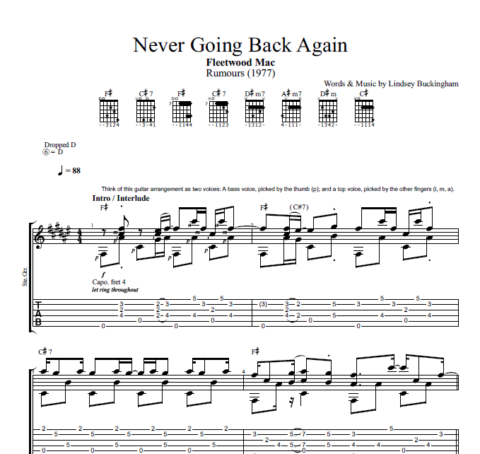 "Never Going Back Again" · Fleetwood Mac Guitar Tab + Chords