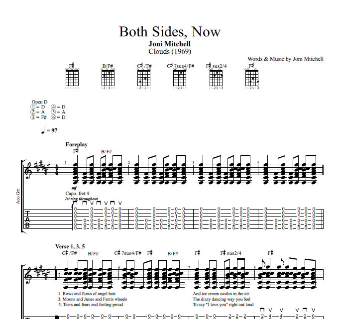 Both Sides Now Joni Mitchell Guitar Tab Chords Sheet Music Lyrics Play Like The Greats Com