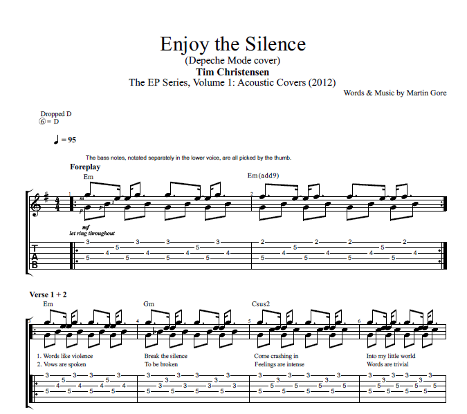 Enjoy the Silence" · Tim Christensen || Guitar: Tab + Sheet music + Chords  + Lyrics — Play Like The Greats .com