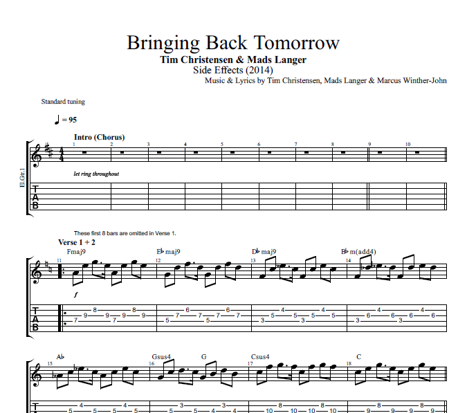 elite Forudsige majs Bringing Back Tomorrow" · Mads Langer & Tim Christensen || Guitar + Bass +  Piano || Tabs + Chords + Sheet Music + Lyrics — Play Like The Greats .com