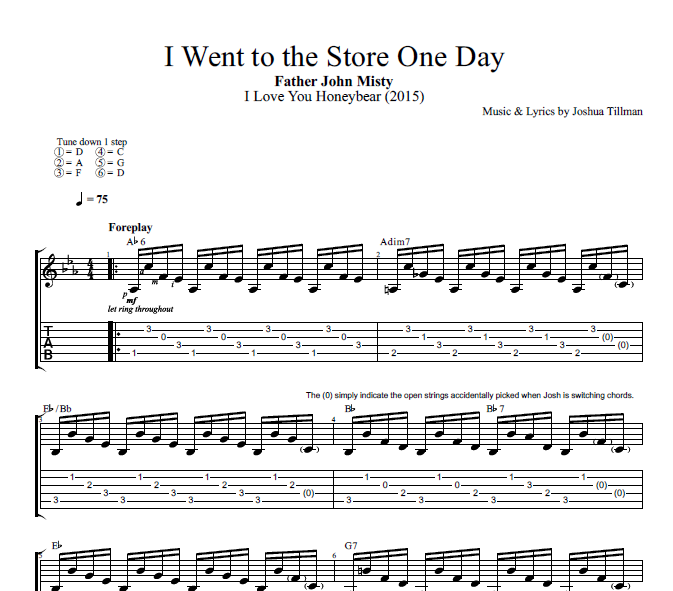 I Went To The Store One Day Father John Misty Guitar Tab Chords Sheet Music Lyrics Play Like The Greats Com I Went To The Store One Day Father John Misty Guitar Tab Chords Sheet Music Lyrics Play Like The Greats Com