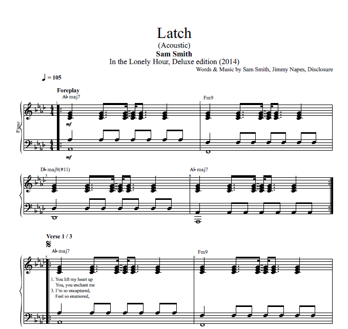 Latch Acoustic Sam Smith Piano Sheet Music Chords Lyrics Play Like The Greats Com Now i've got you in my space i won't let go of you got you shackled in my embrace i'm latching on to you. latch acoustic sam smith piano sheet music chords lyrics play like the greats com