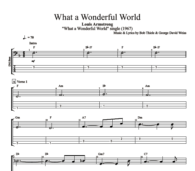 &quot;What a Wonderful World&quot; · Louis Armstrong || Guitar + Bass: Tabs + Chords + Sheet Music ...