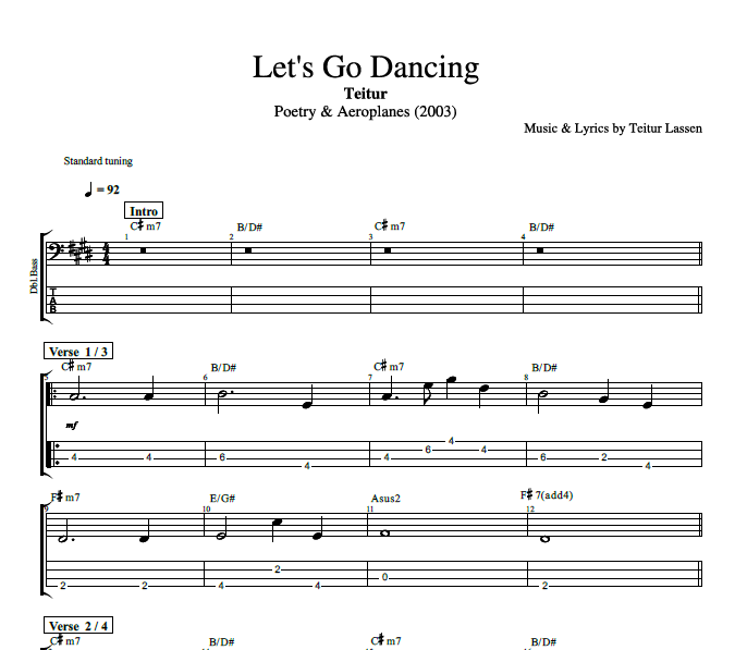 Let S Go Dancing Teitur Guitar Bass Tabs Chords Sheet Music Lyrics Play Like The Greats Com