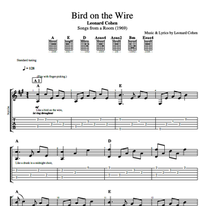 Bird on the Wire · Leonard Cohen || Guitar + Bass || Tabs + Chords +  Lyrics + Sheet Music — Play Like The Greats .com