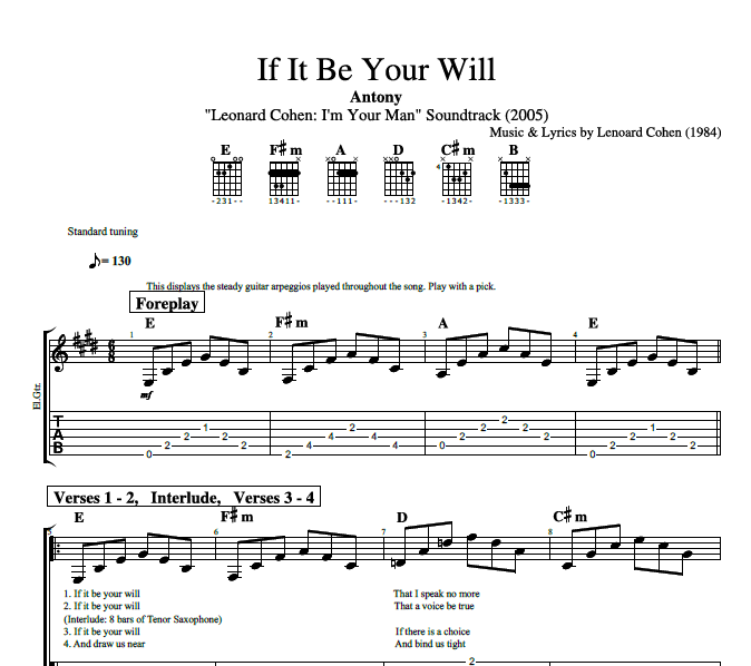 If It Be Your Will (Leonard Cohen cover) · Antony