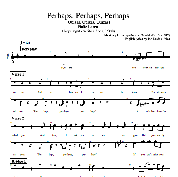 Perhaps Perhaps Perhaps Halie Loren Piano Voice Bass Sheet Music Chords Tab Lyrics Play Like The Greats Com Quizas, quizas, quizas letra de sara montiel. perhaps perhaps perhaps halie loren piano voice bass sheet music chords tab lyrics play like the greats com