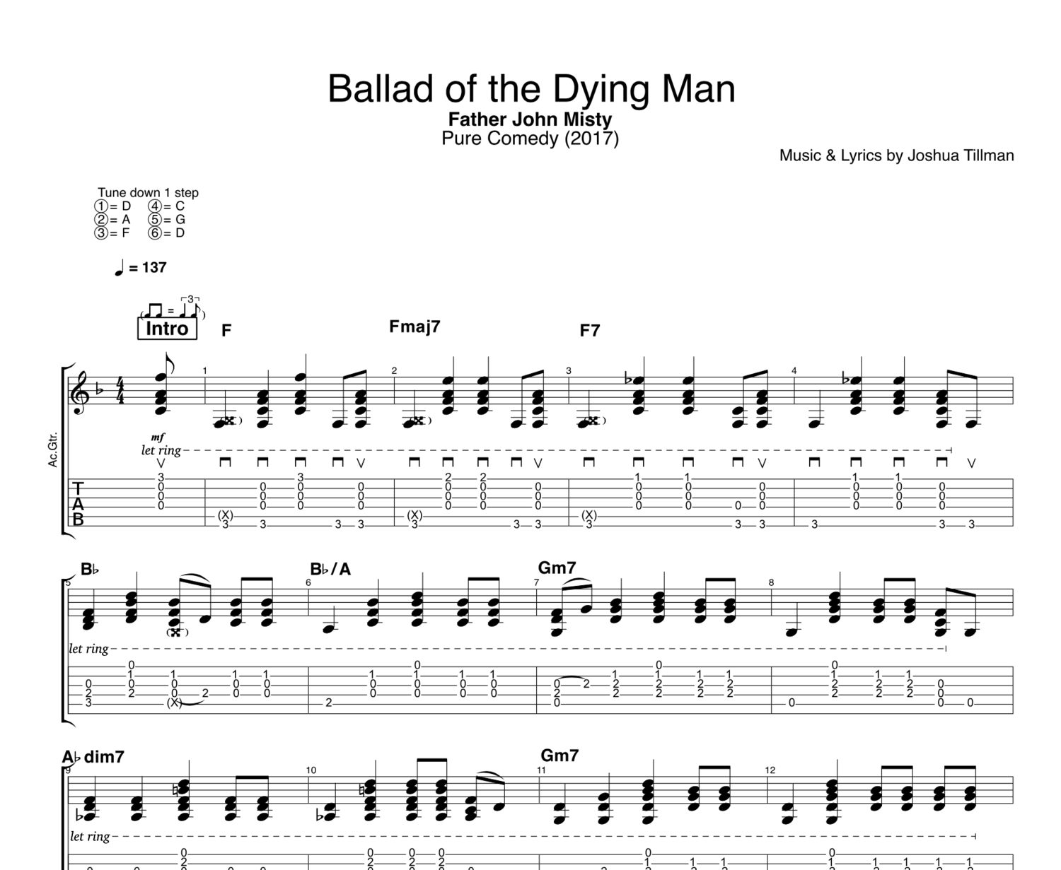 Imaginativo Escéptico Mínimo "Ballad of the Dying Man" · Father John Misty || Guitar + Piano + Bass +  Voice || Tabs + Sheet Music + Chords + Lyrics — Play Like The Greats .com