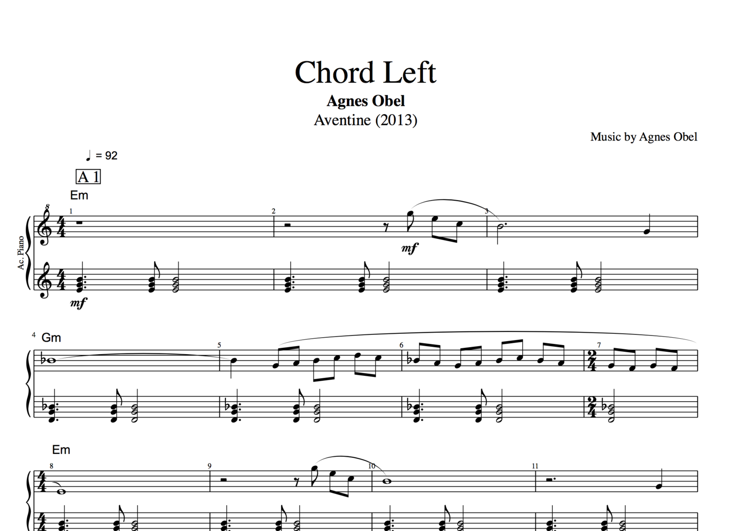 Chord Left" · Agnes Obel || Piano: Sheet Music + Chords — Play Like The  Greats .com