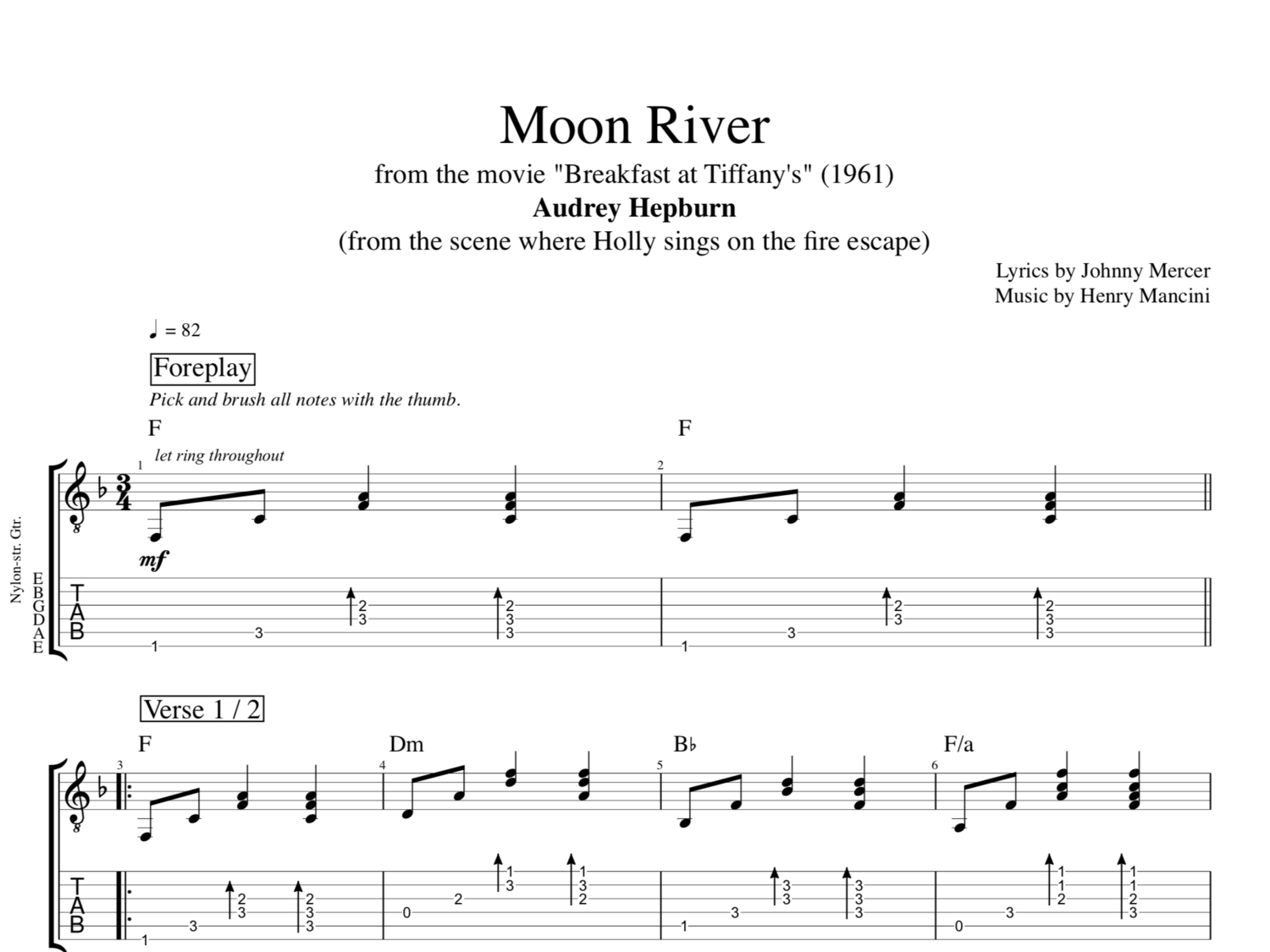 《Moon River》吉他谱_吉他弹唱谱 - 打谱啦