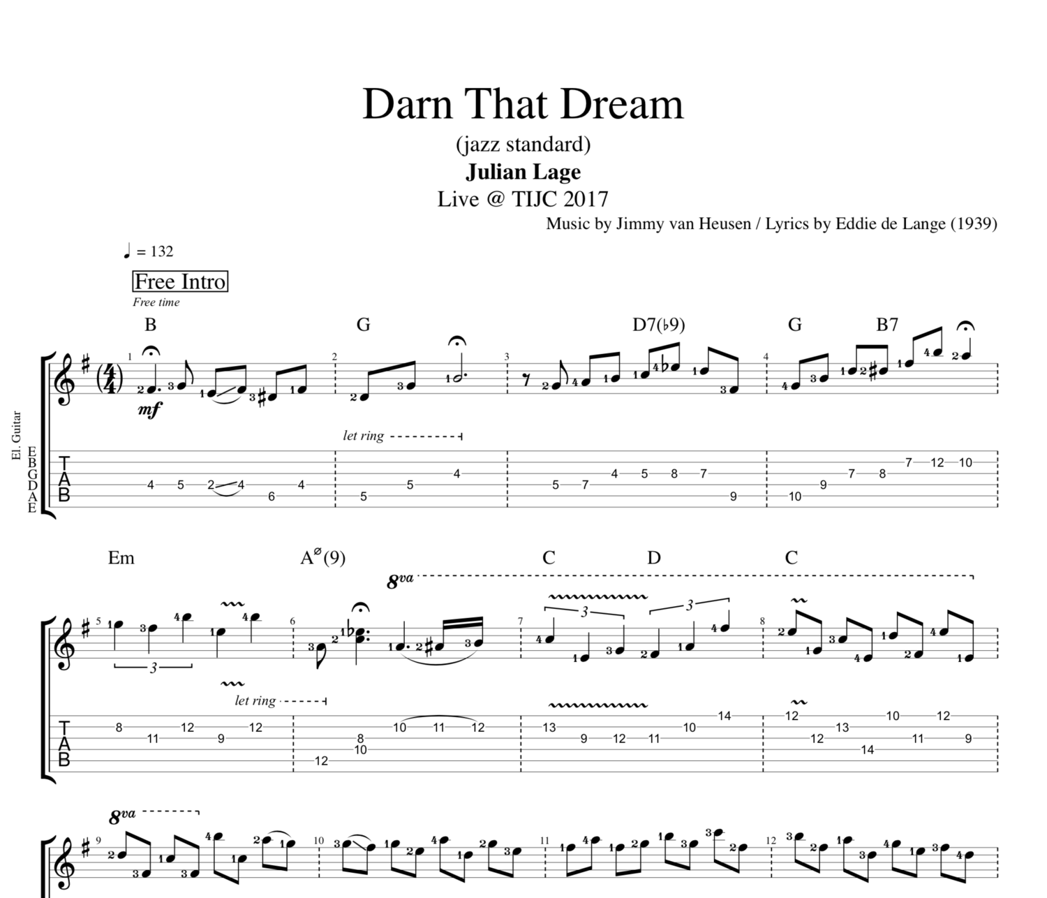 "Darn That Dream" (TIJC 2017) · Julian Lage || Guitar: Tab + Sheet Music +  Chords — Play Like The Greats .com
