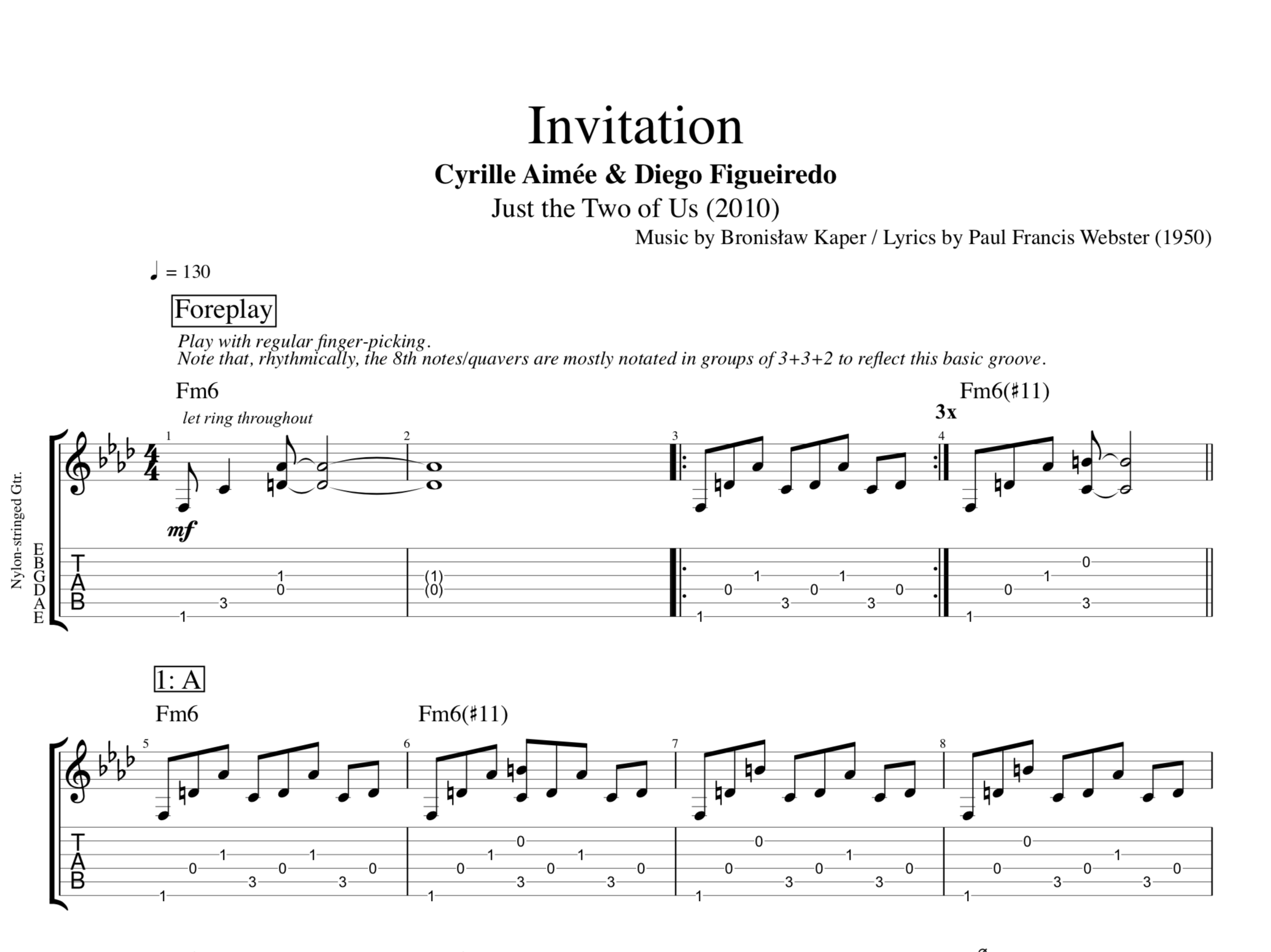 Invitation Cyrille Aimee Diego Figueiredo Guitar Tab Sheet Music Chords Play Like The Greats Com