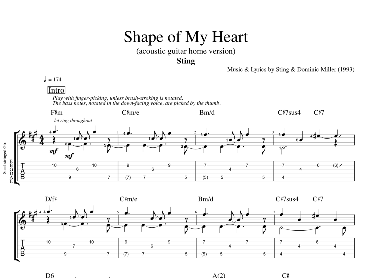 Shape Of My Heart Acoustic Version Sting Guitar Tab Chords Sheet Music Play Like The Greats Com