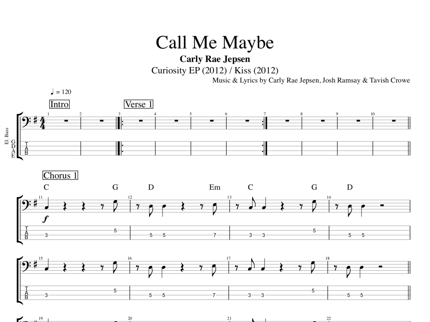 Call Me Maybe Carly Rae Jepsen Piano Vocals Bass Guitars Sheet Music Chords Tabs Lyrics Play Like The Greats Com