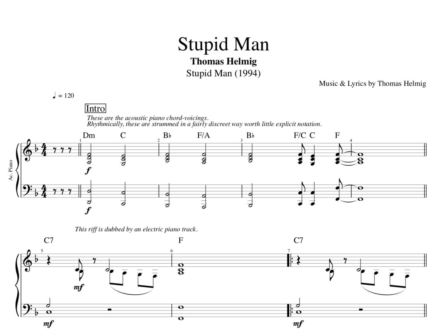 Stupid Man" · Thomas Helmig || Guitar + Piano + Bass + Voice: Tab ...