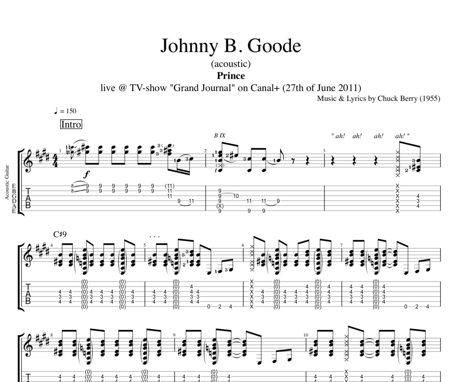 "Johnny B. Goode" (acoustic) · Prince || Guitar: Tab + Chords + Sheet  Music/Score