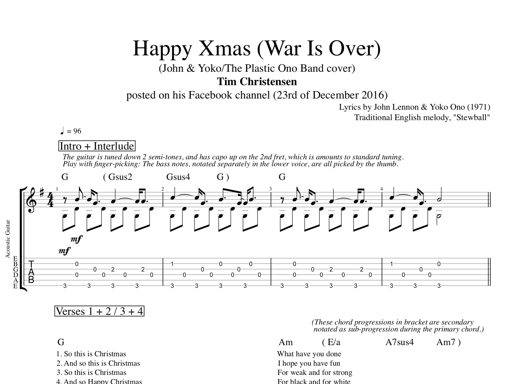 Happy Xmas War Is Over Tim Christensen Guitar Tabs Chords Lyrics Play Like The Greats Com Happy Xmas War Is Over Tim Christensen Guitar Tabs Chords Lyrics Play Like The Greats Com