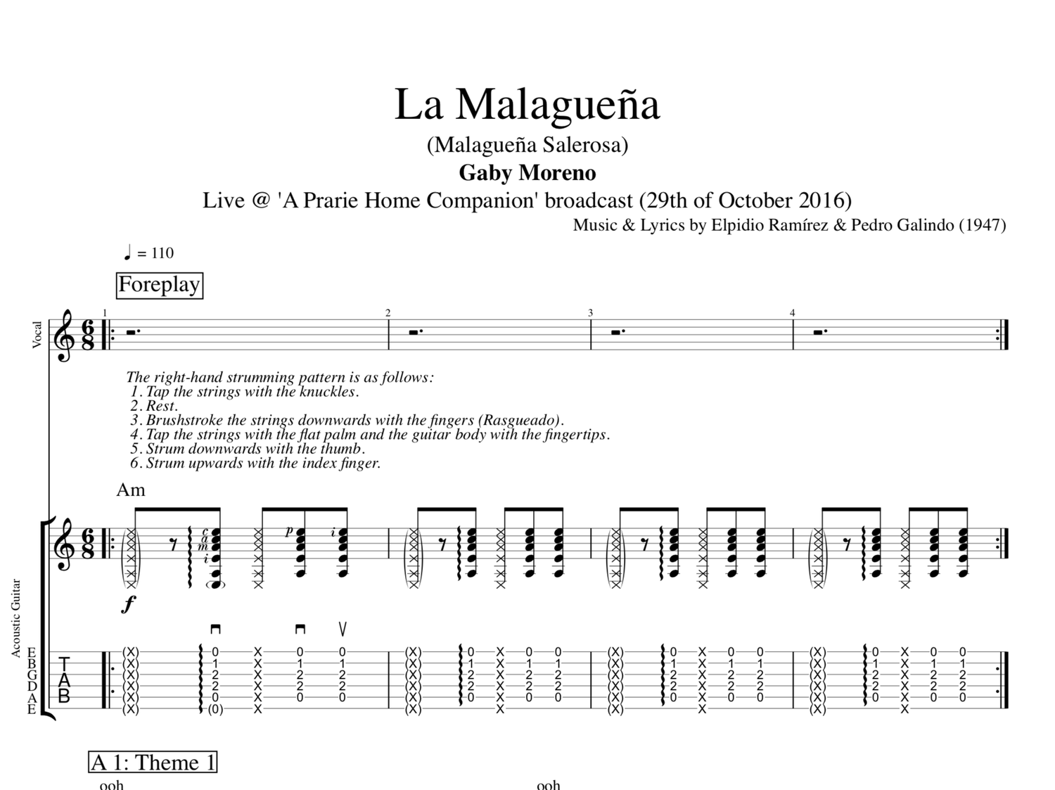 La Malaguena Live Gaby Moreno Guitar Voice Tab Sheet Music Score Chords Lyrics Play Like The Greats Com