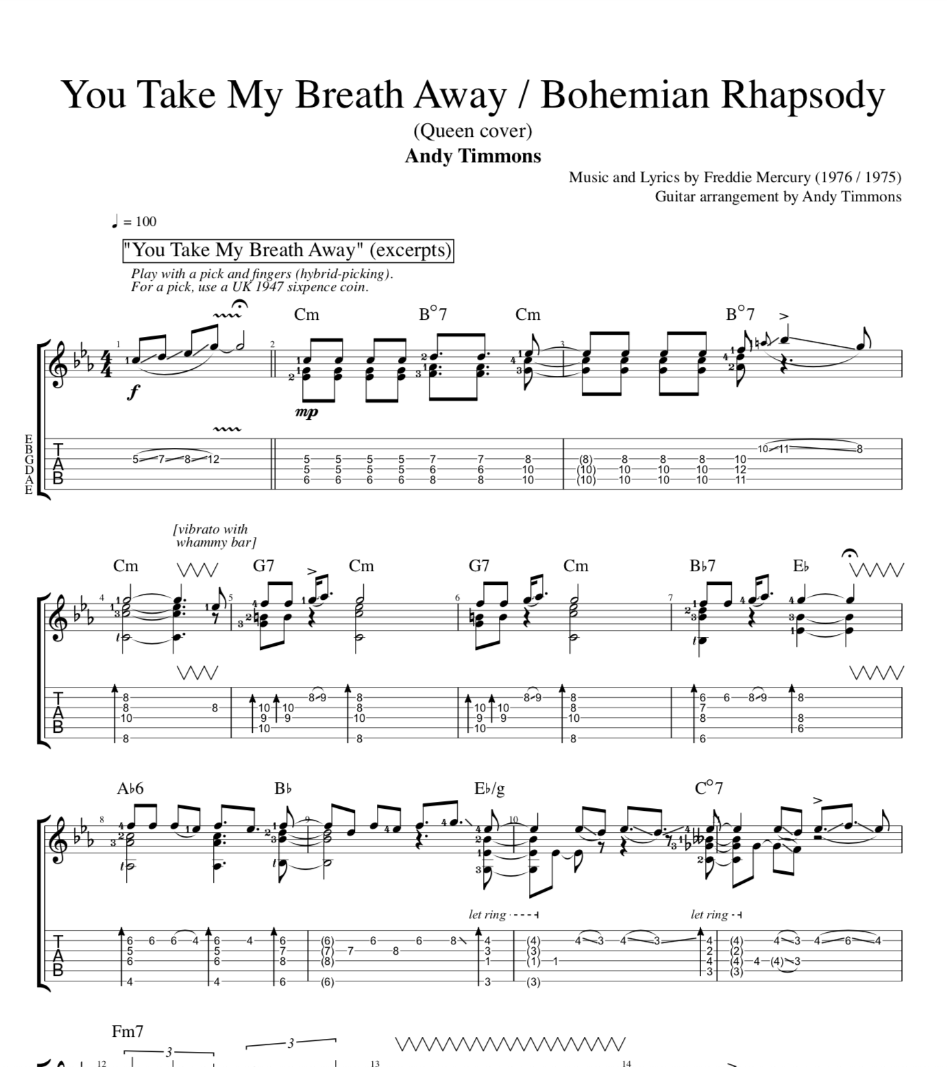 You Take My Breath Away Bohemian Rhapsody Andy Timmons Guitar Tab Sheet Music Chords Play Like The Greats Com