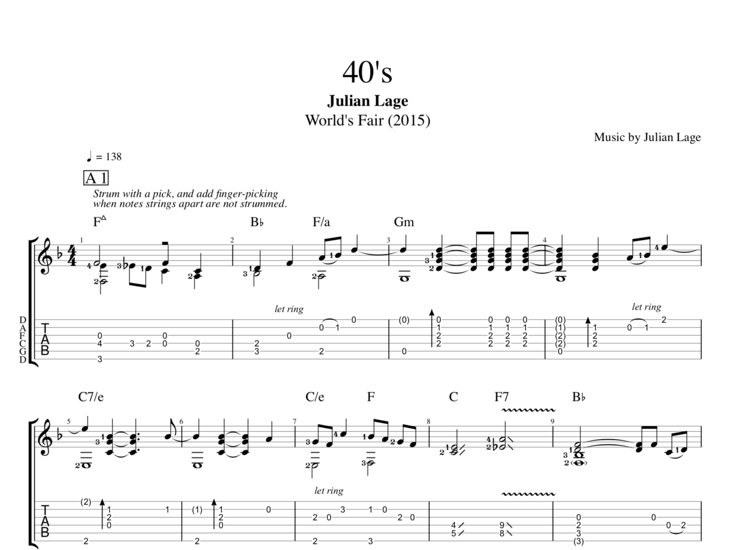 40 S World S Fair Julian Lage Guitar Tab Sheet Music Chords Play Like The Greats Com