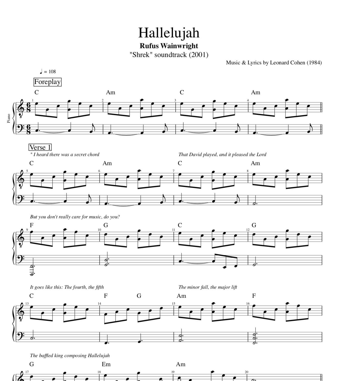 "Hallelujah" (Leonard Cohen cover) - Rufus Wainwright Piano: Shee...