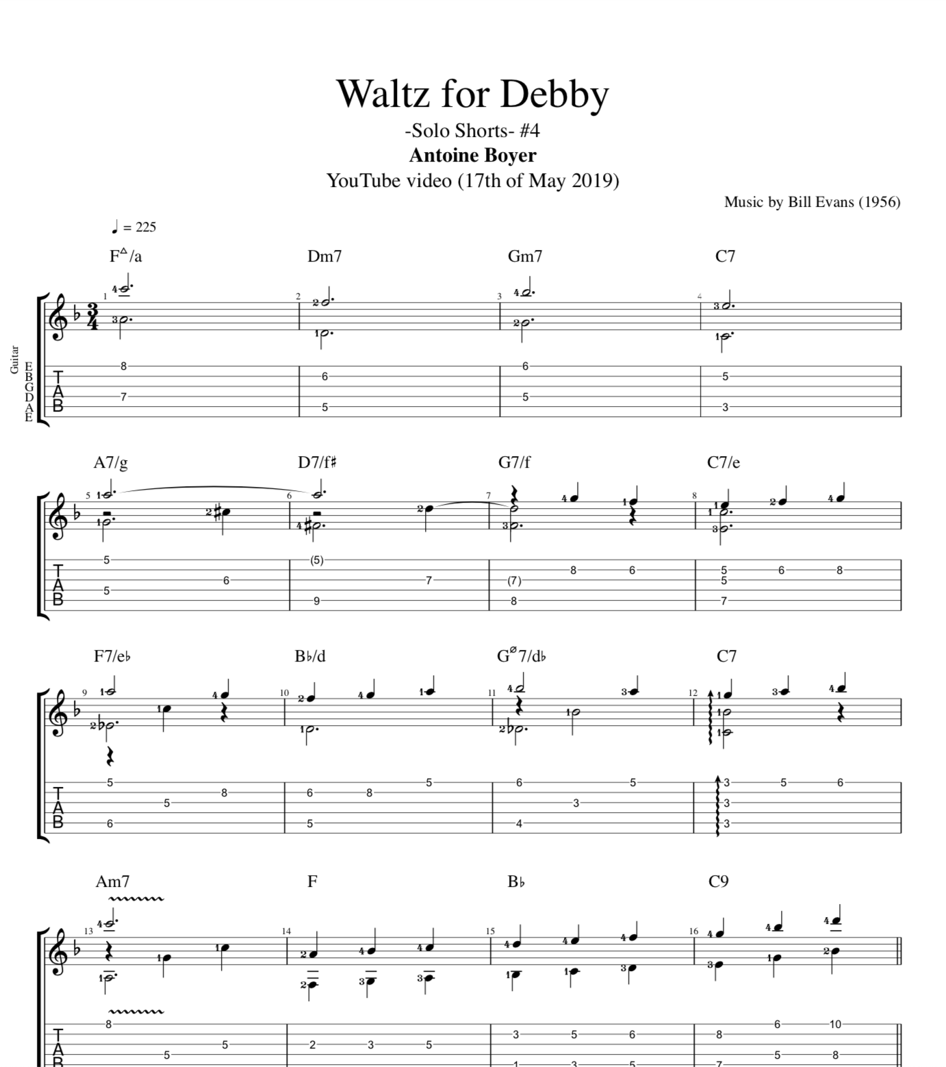 Waltz for Debby" · Antoine Boyer || Guitar: Tab + Sheet Music + Chords —  Play Like The Greats .com