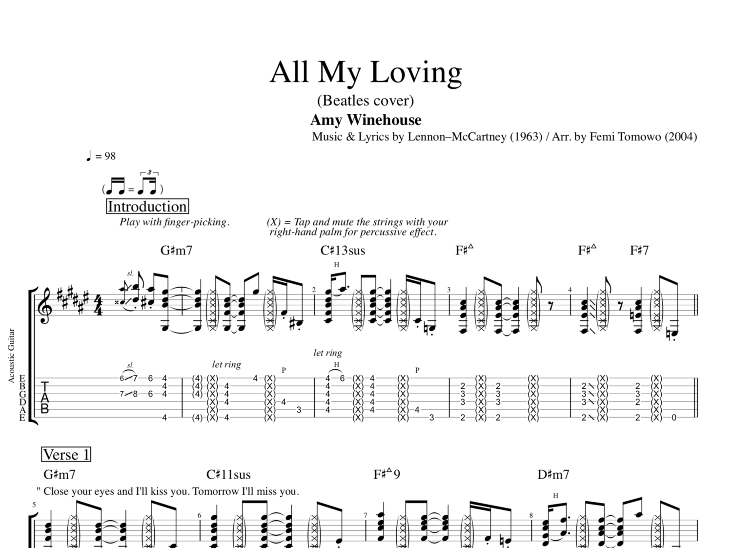 All My Loving" (Beatles cover) · Amy Winehouse || Guitar: Tab + Sheet Music  + Chords + Lyrics — Play Like The Greats .com
